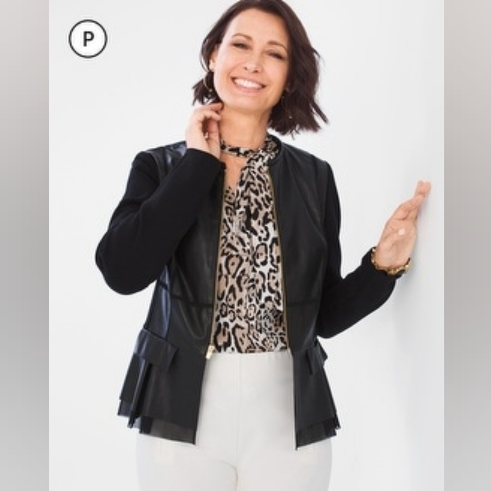 Chico's | Faux Leather Peplum Jacket in Black Size 2 / L